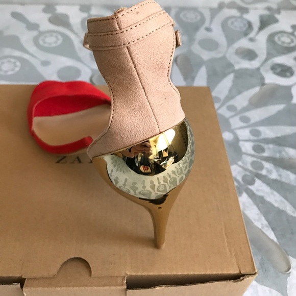 Sz 8 Zara Red/Orange & Gold Heels - Picture 4 of 8