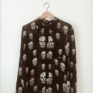 Sheer Button Up - Skull Print