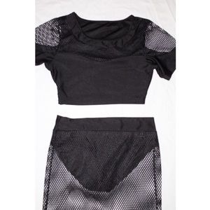 2pc All Black Fishnet Matching Set (shirt+skirt)