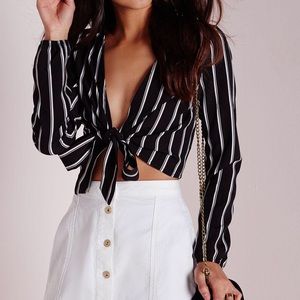 Striped Tie Front Crop Top
