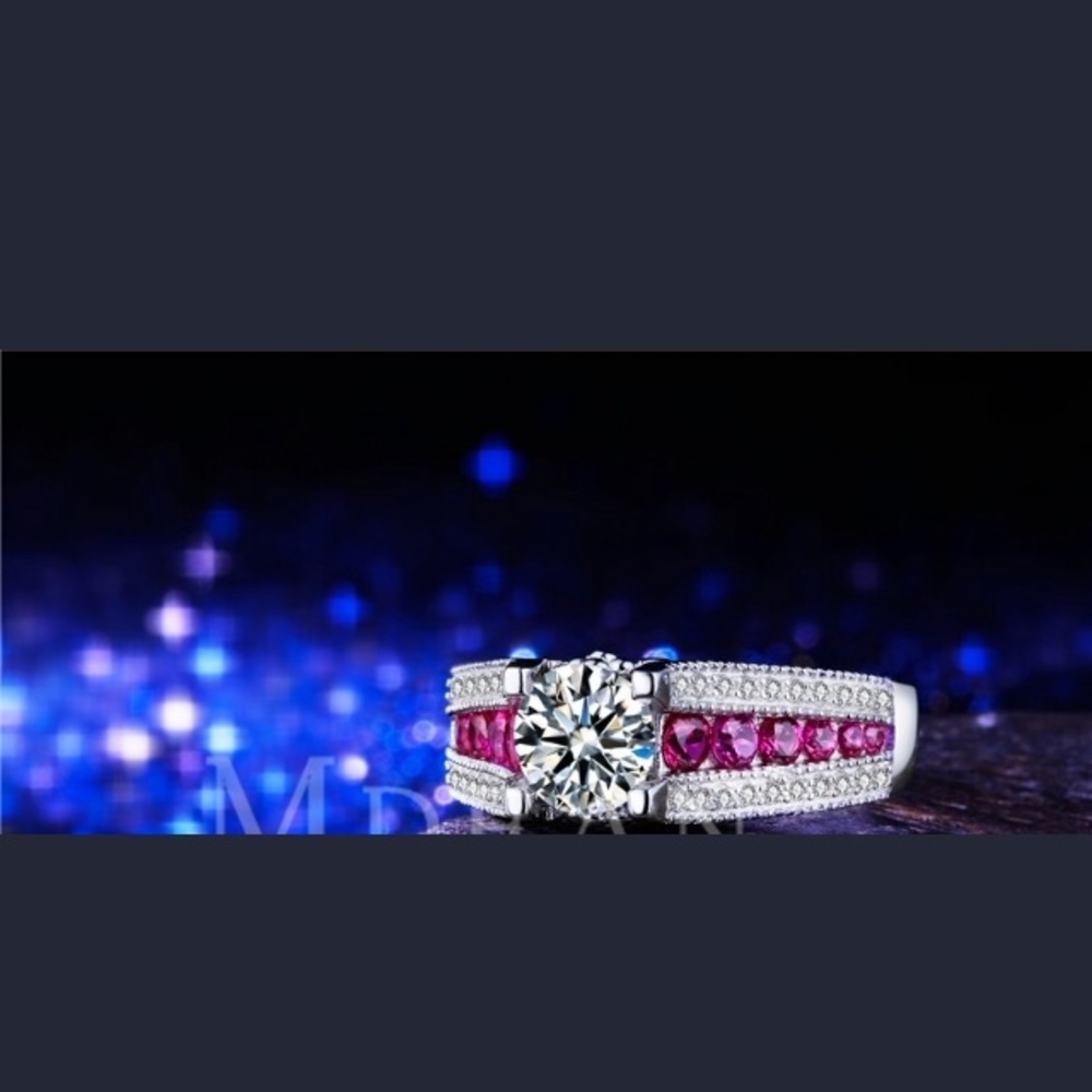 Pink Stone White Gold Plated Ring