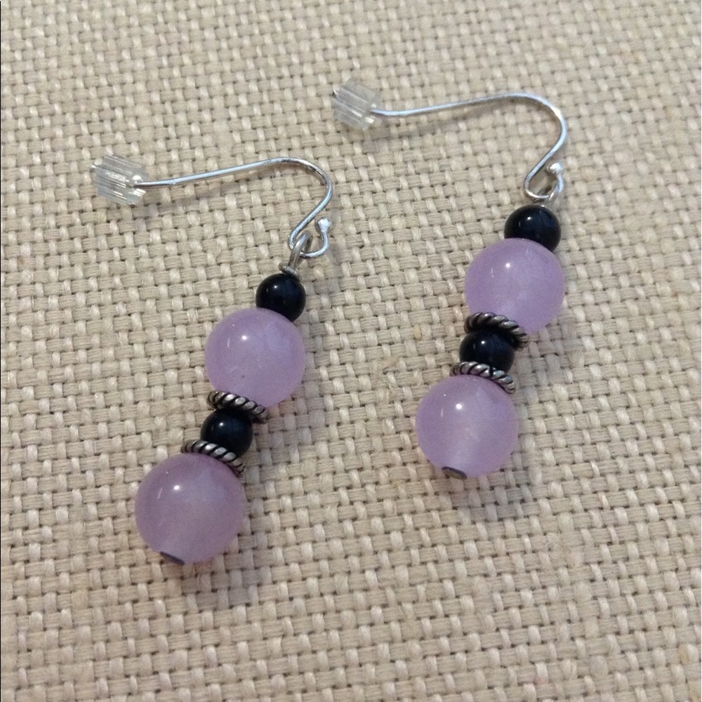 Lavender color bead & black with .925 silver hook