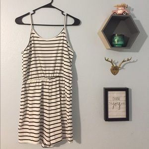 NWT! Black and white stripe romper.