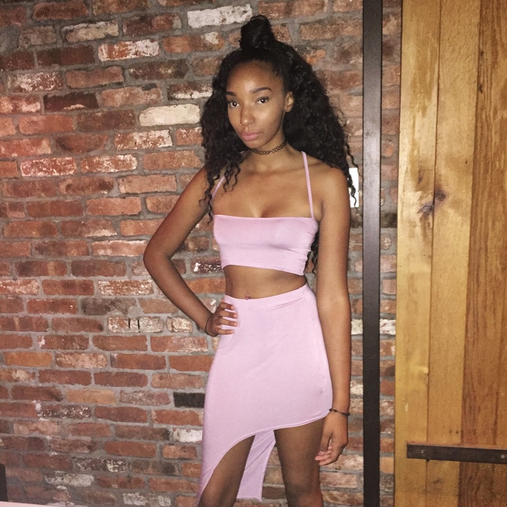 Mauve Strappy Crop top with Asymmetrical Skirt - Picture 1 of 3