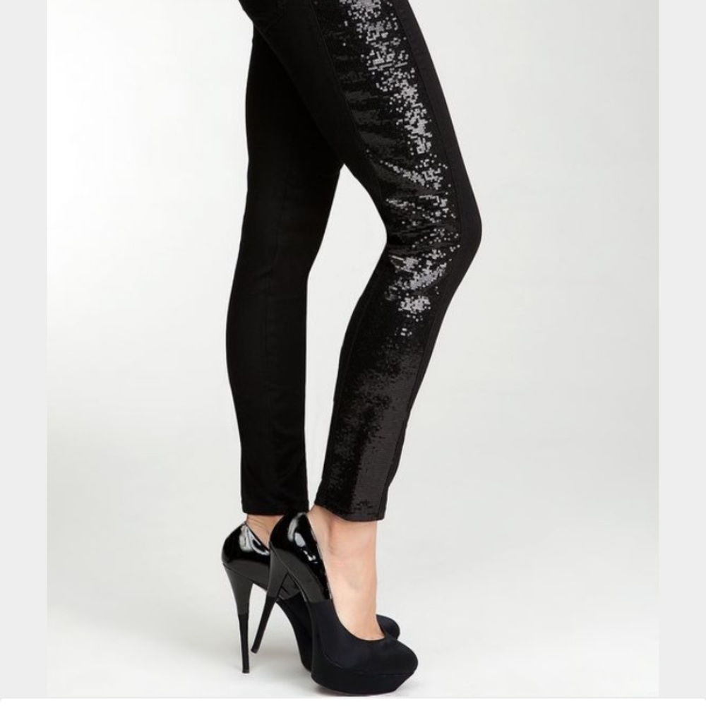Bebe Tuxedo Black Skinny Jeans w/ Sequins