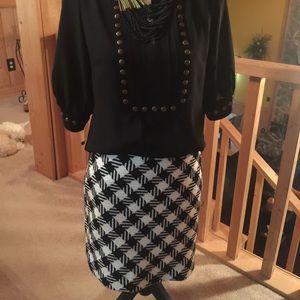 WHBM black/ivory lined wool skirt SZ 0