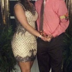 Short Brown and Nude beaded Prom/Formal dress
