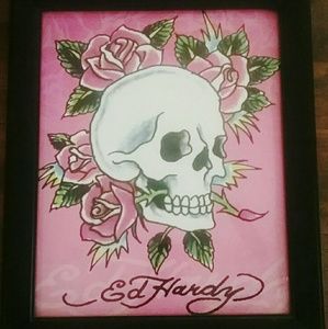 Framed Ed hardy skull and rose