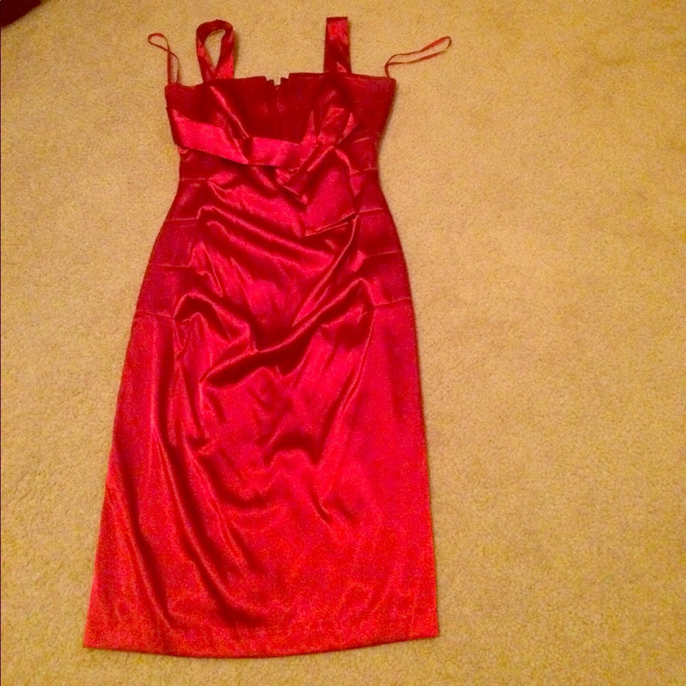 Le Chateau red satin dress
