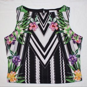 Sleeveless Floral Geometric Print Cropped Blouse