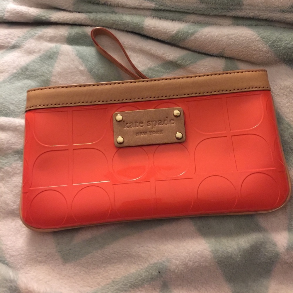 Patent Leather coral wristlet Kate Spade