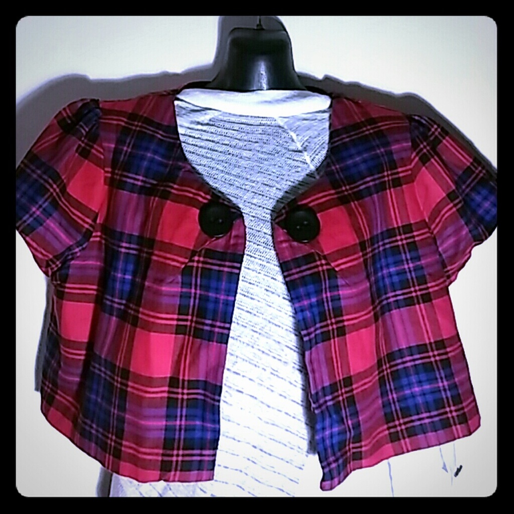Xhilaration Short sleeve Plaid blazer sz L