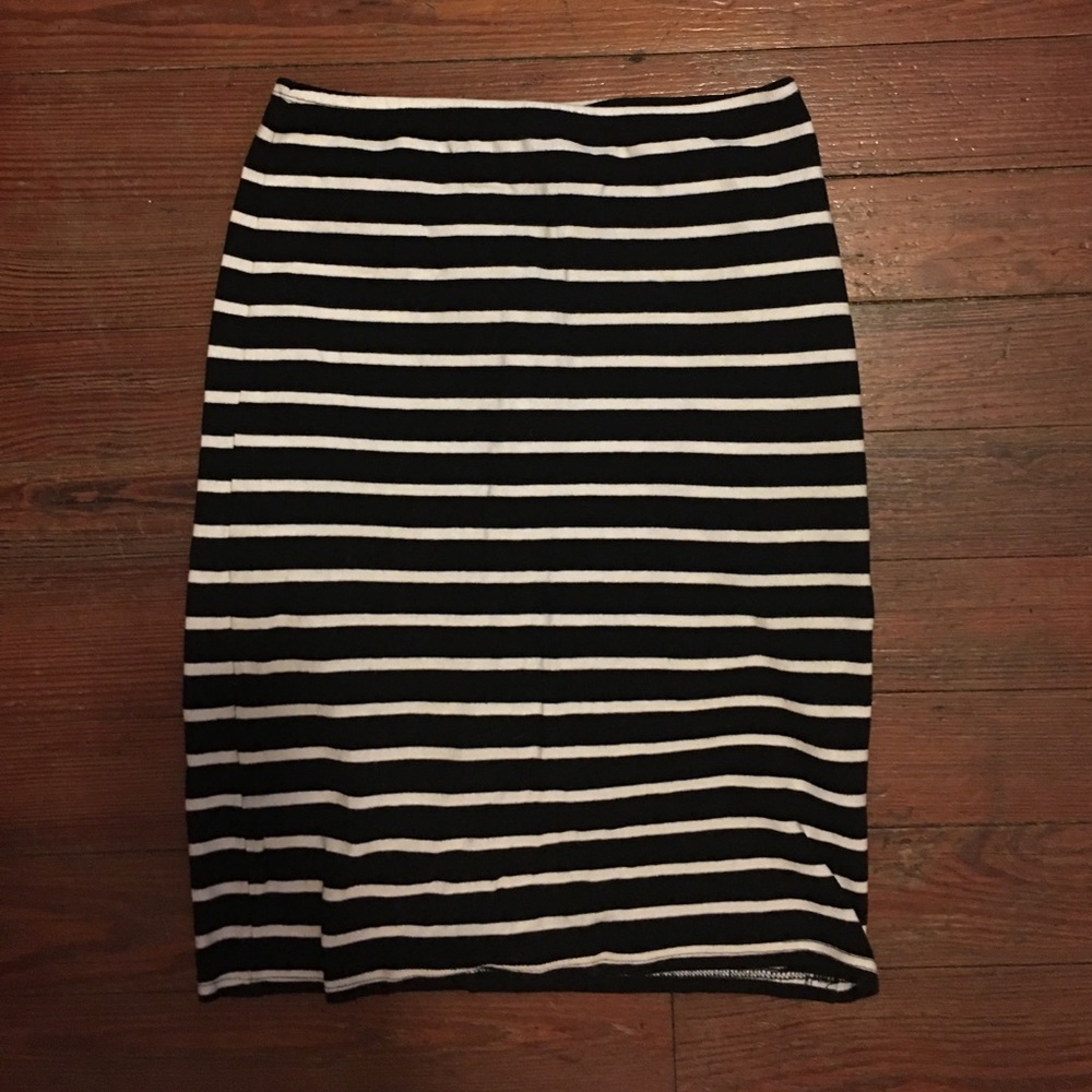 High waisted black and white striped skirt.