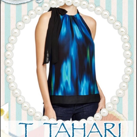 👚T TAHARI Dawn Abstract Print Halter Neck Top💕 - Picture 1 of 6
