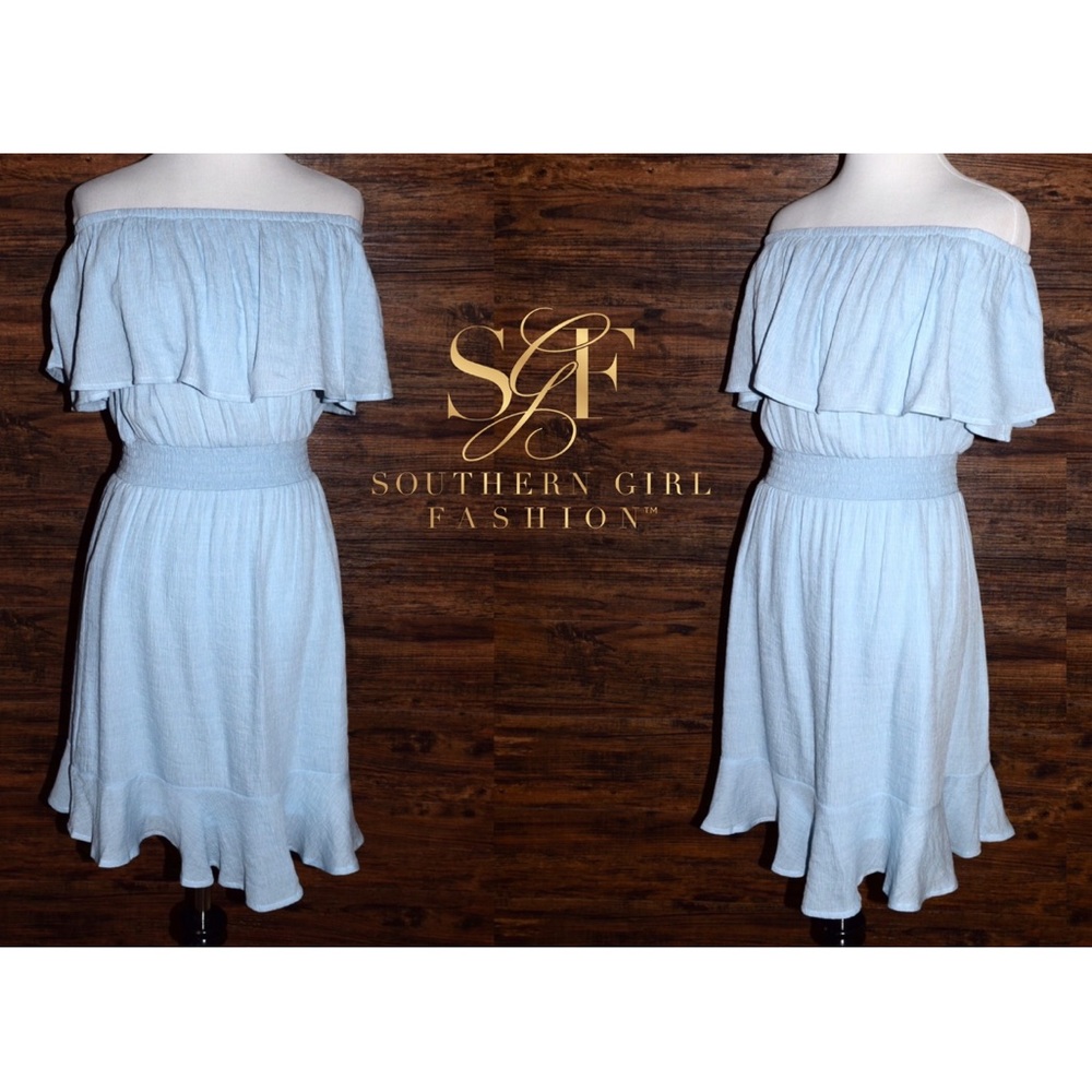SWING DRESS Off the Shoulder Smocked Bohemian Mini - Picture 4 of 6