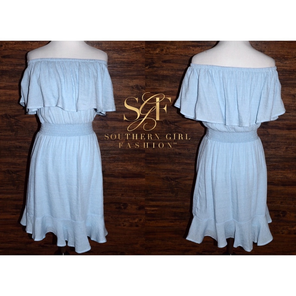 SWING DRESS Off the Shoulder Smocked Bohemian Mini - Picture 6 of 6