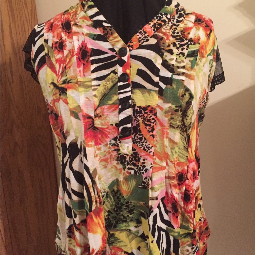 Safari multi colored print sleeveless top