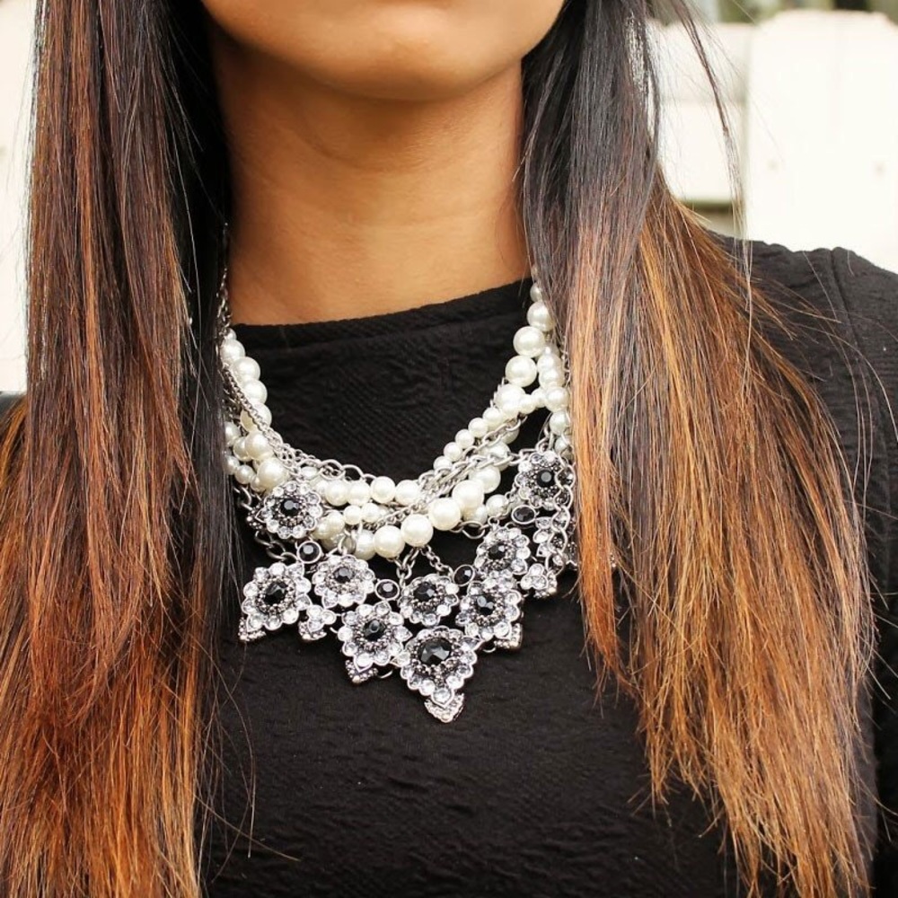 NEW Pearl & Chain Chunky Choker Statement Necklace
