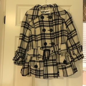 JouJou black white plaid wool pea coat size medium