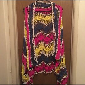 Colorful sleeveless crochet jacket