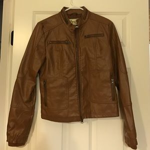 Maralyn & Me brown faux leather coat jacket medium