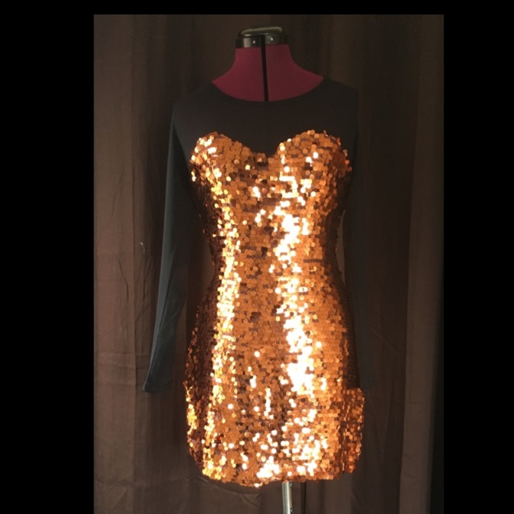Large Mesh Illusion Sequin Bodycon Mini Dress