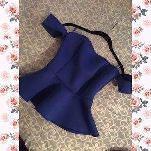 Sexy blue shoulder-less peplum top (:💙