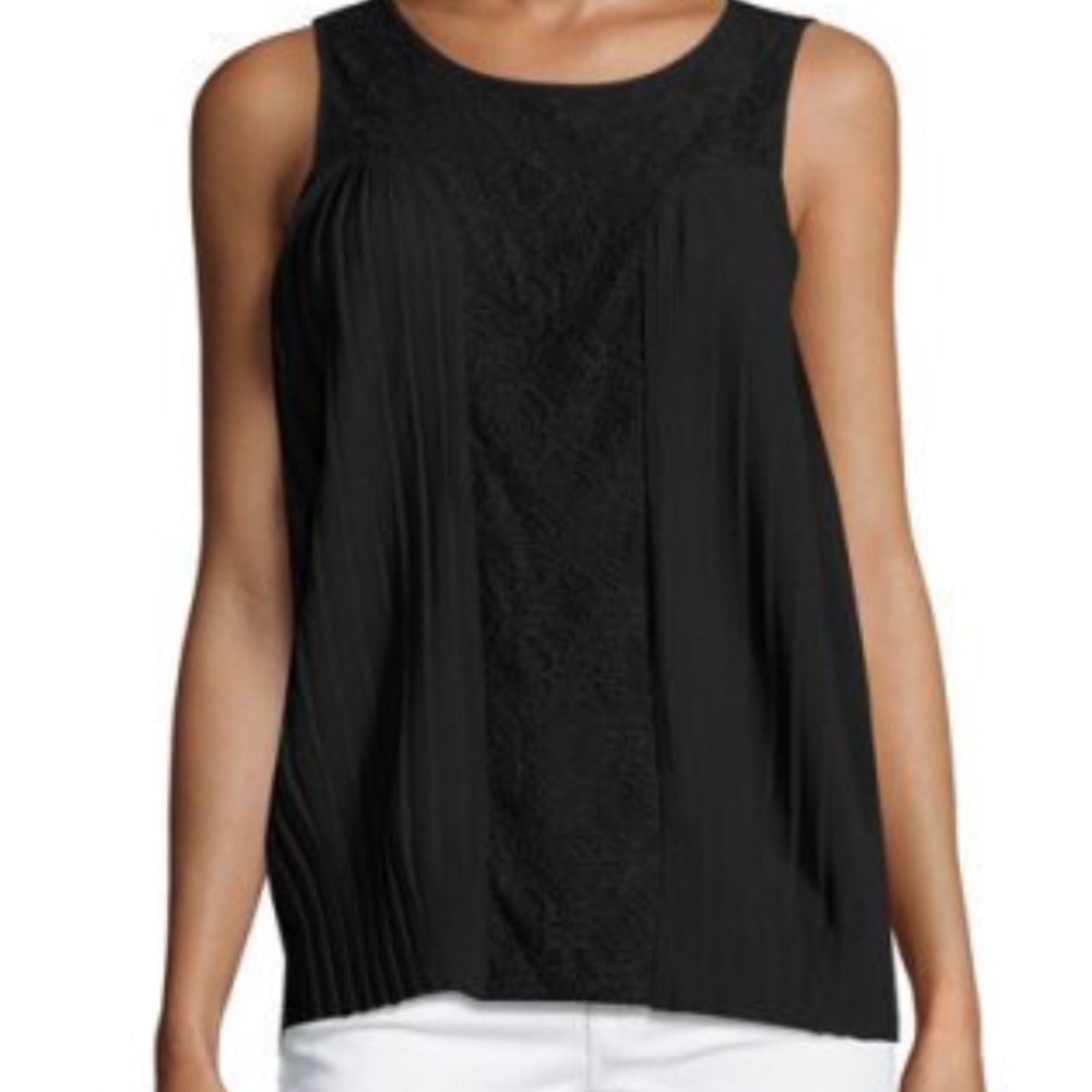 Nieman Marcus NWT Pleated Lace-panel Blouse