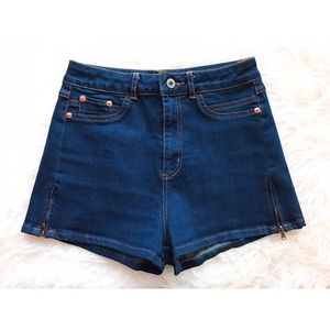 Blue Dark Wash High Waisted Denim Shorts