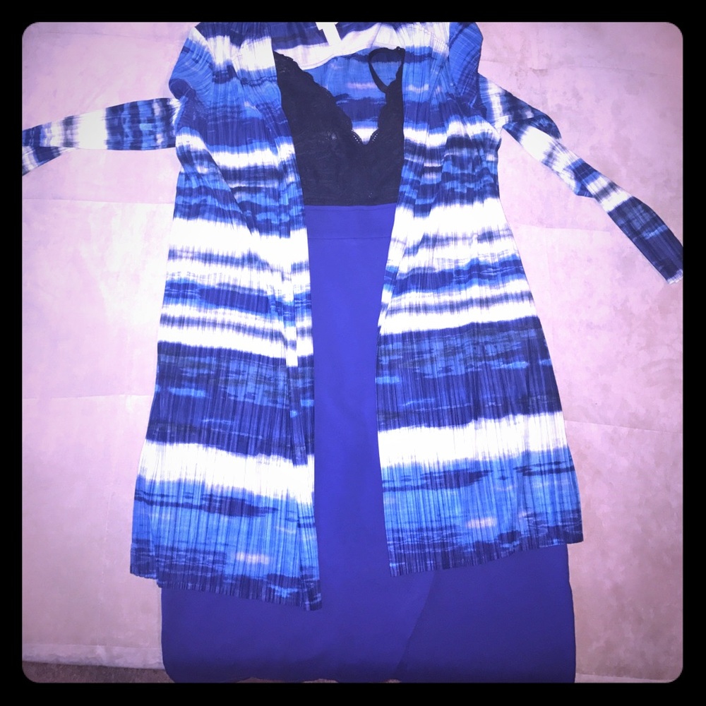 Long Blue textured Jacket NWOT