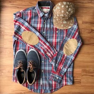 Mossimo plaid button up with elbow patches