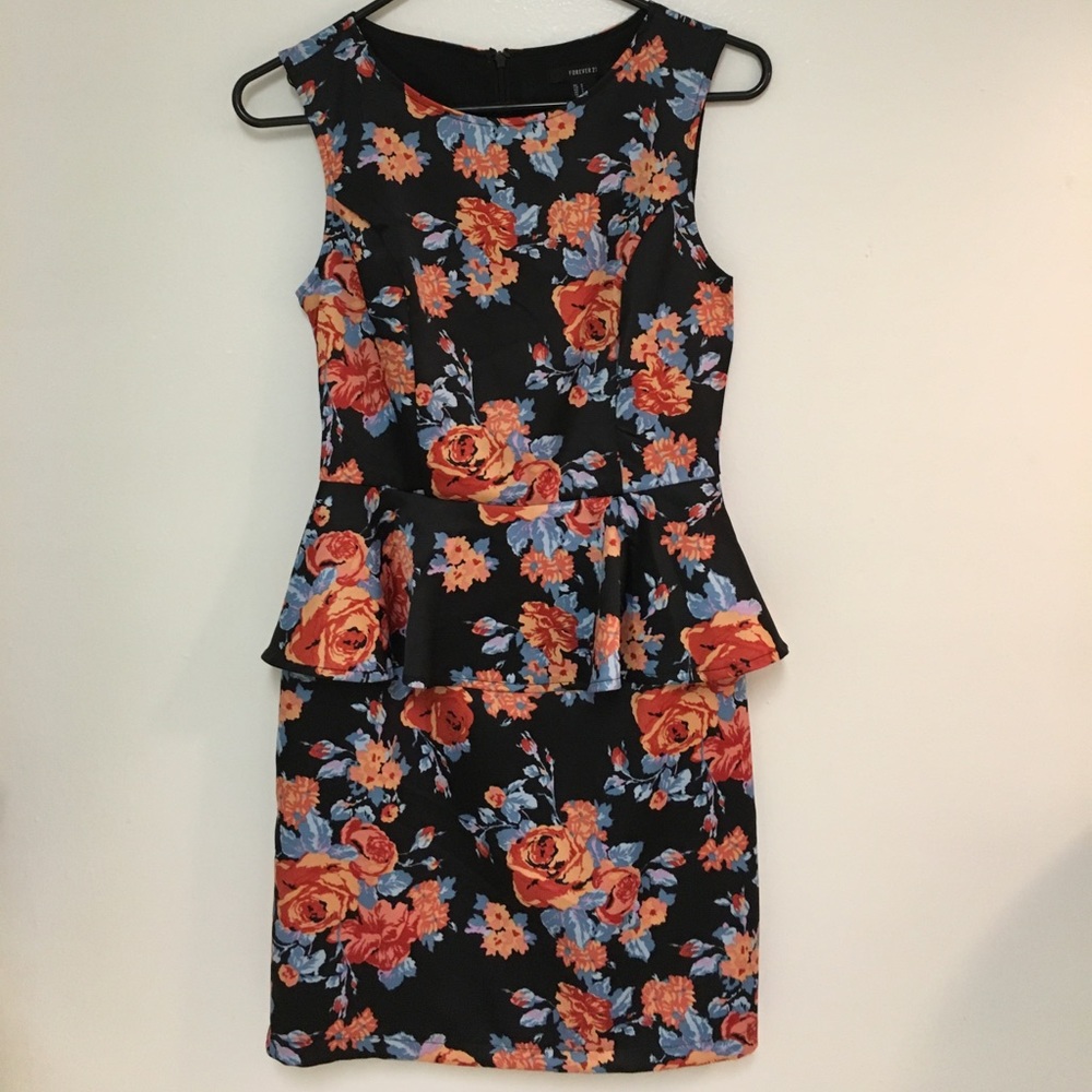 Black Floral peplum dress