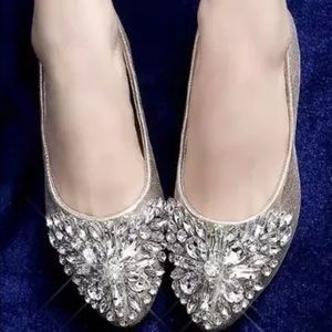 Silver Ballet Flats w/ Crystal Rhinestones Gems
