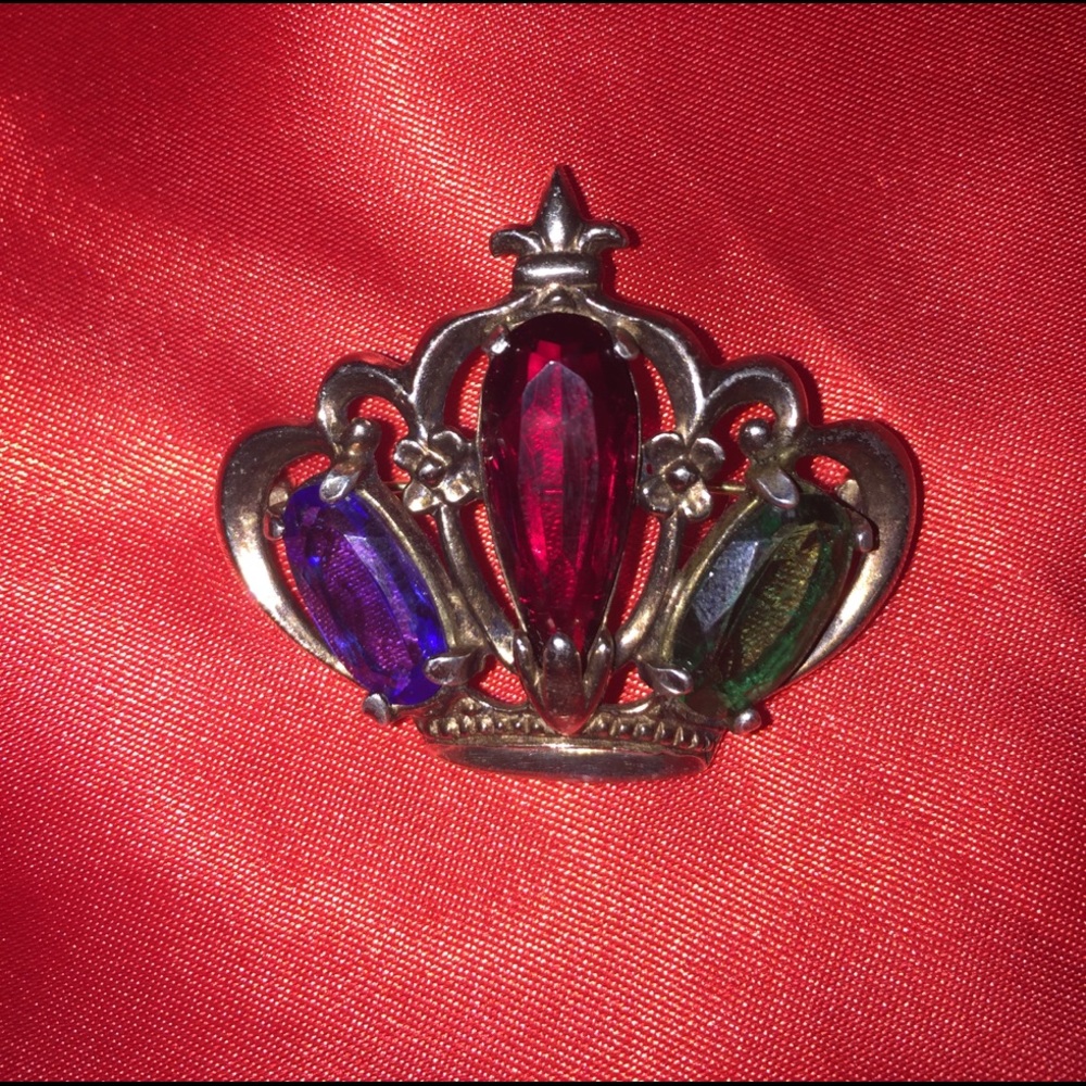 Vintage Sterling Crown Pin Rhinestone