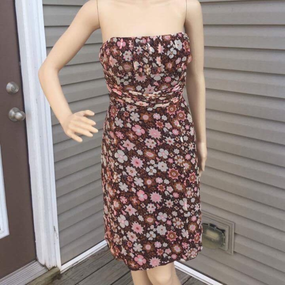 SHOSHANNA Brown Floral Strapless Dress Size: 8 NWT
