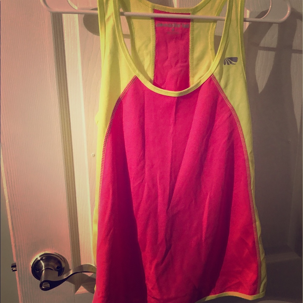 Marika medium tank worn Once pink yellow workout
