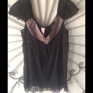 Free People Romantic Black Lace Top, L