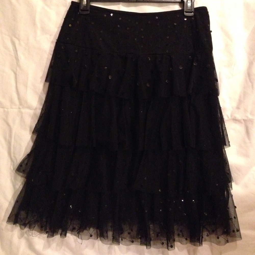 WD.NY Black Sequin Tiered Skirt Size 4