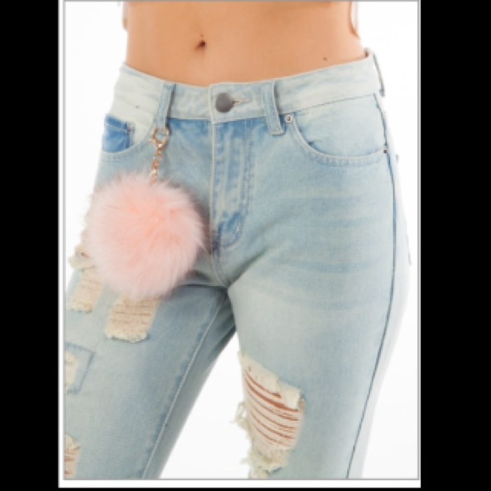 Peach faux fur key chain