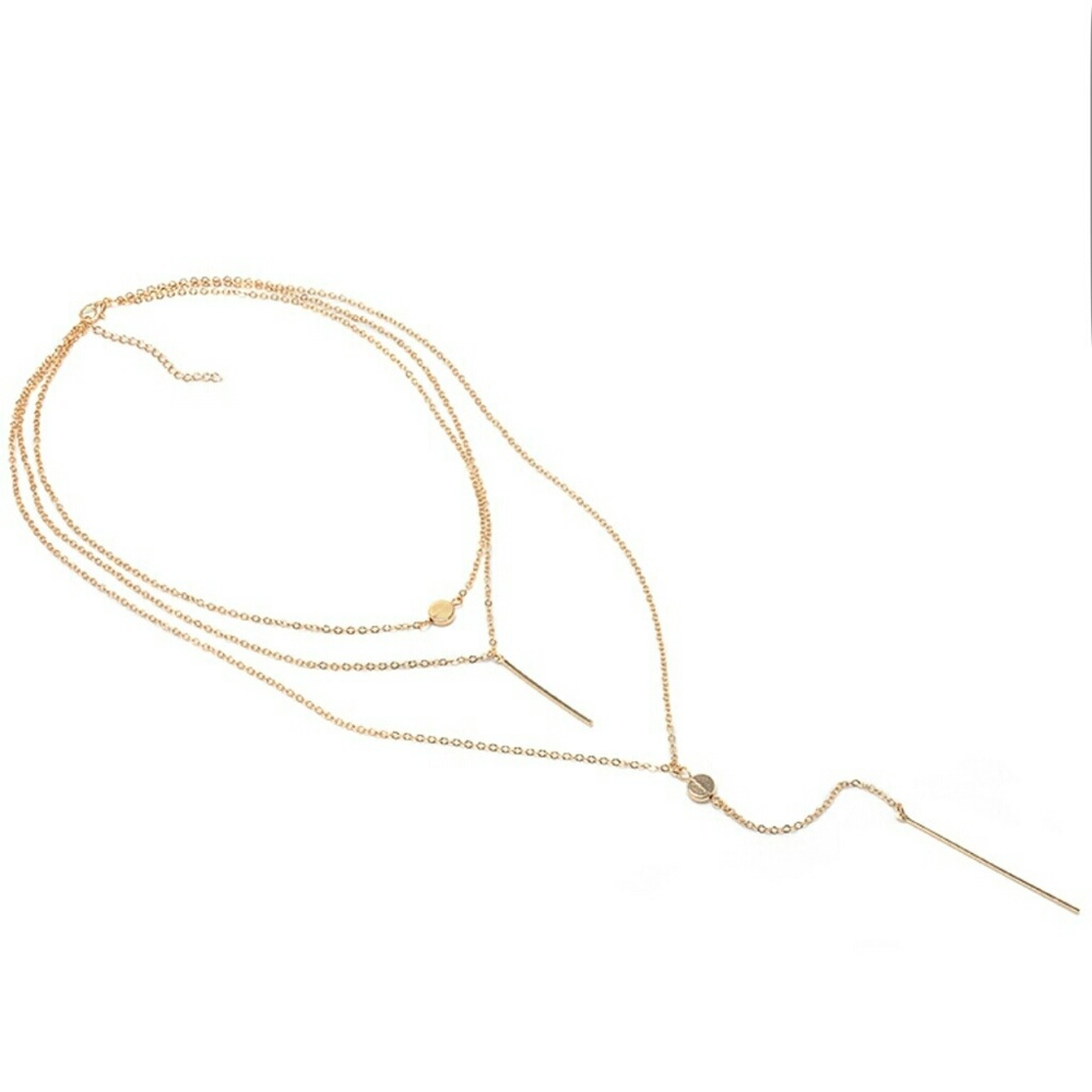 🌹Metal Bar Pendant 3 Layers Chain Necklace! - Picture 3 of 3