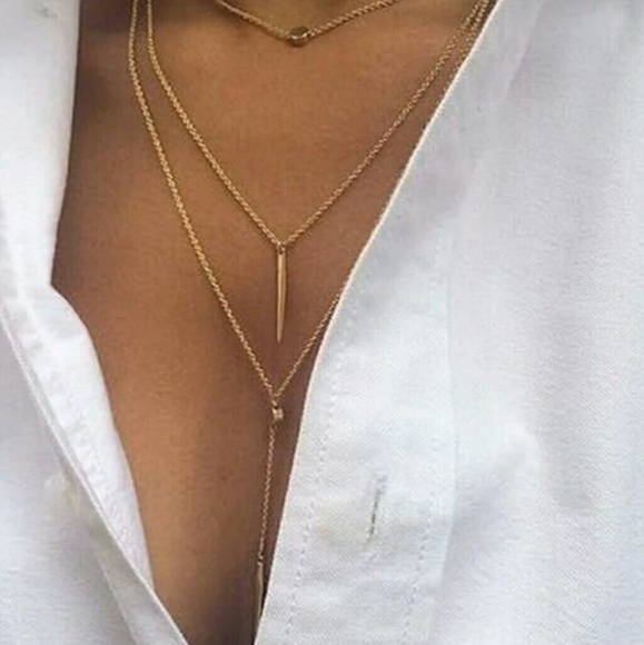 🌹Metal Bar Pendant 3 Layers Chain Necklace! - Picture 2 of 3