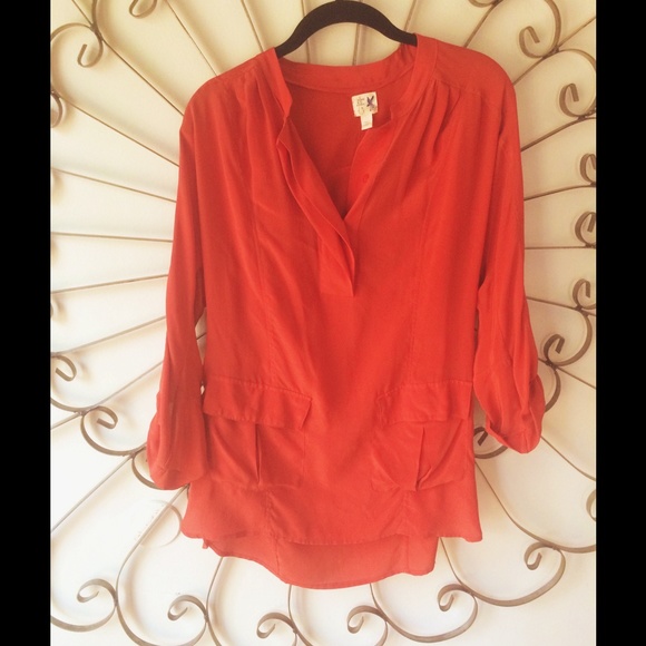 Anthropologie Burnt Orange Silk Tunic, S - Picture 1 of 2