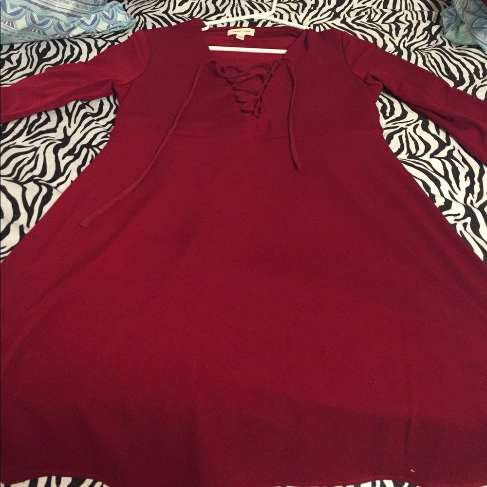 Cross front dress, maroon