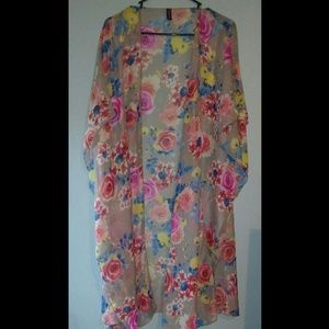 Plus size floral Kimono