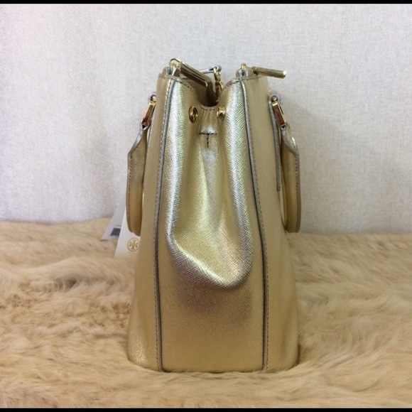 Tory Burch Gold Mini Robinson Double-Zip Satchel - Picture 7 of 8