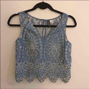 [H&M] Blue Eyelet Scalloped Hem Top