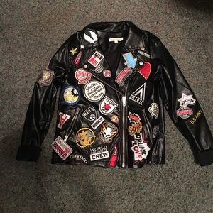 Patched Faux Leather Jacket