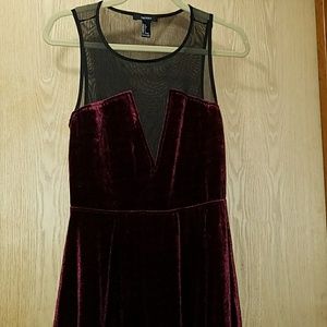 Red burgundy velvet mesh dress