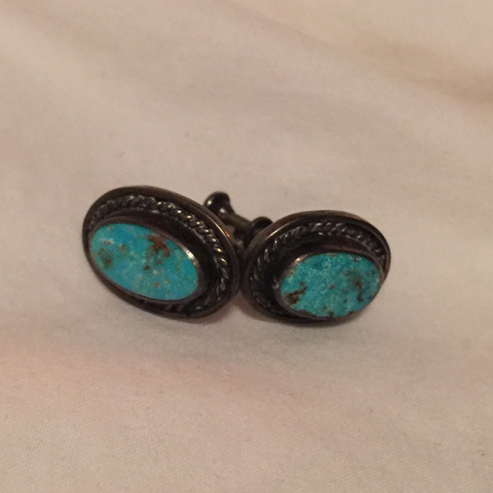 Vintage Turquoise Sterling Silver Screw Earrings