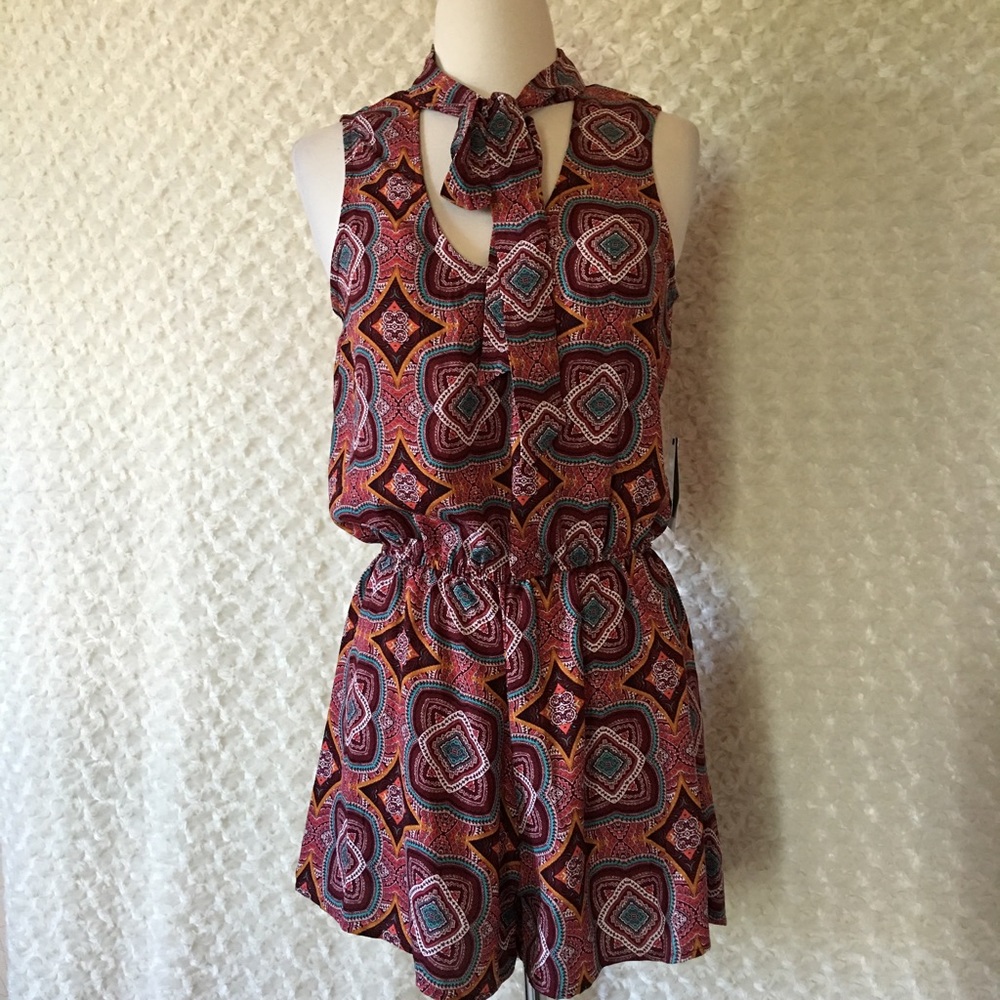 Floral Crochet-Trim Tie-Front Romper